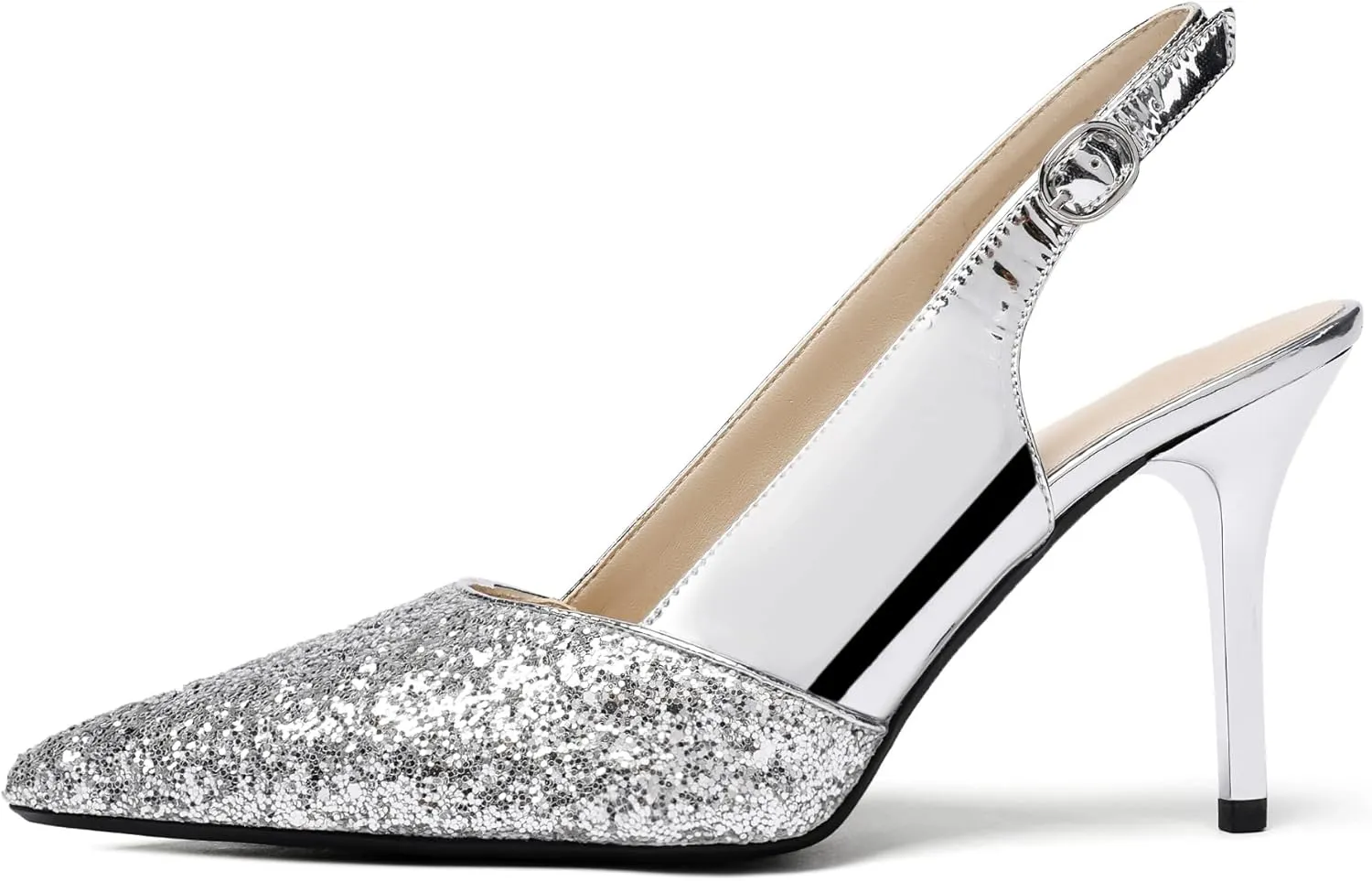 Zamikoo Women's High Heel Slingback Pumps Pointed Toe Ankle Strap Stiletto Heels Comfort Chic Heeled Shoes for Party Evening Dresss