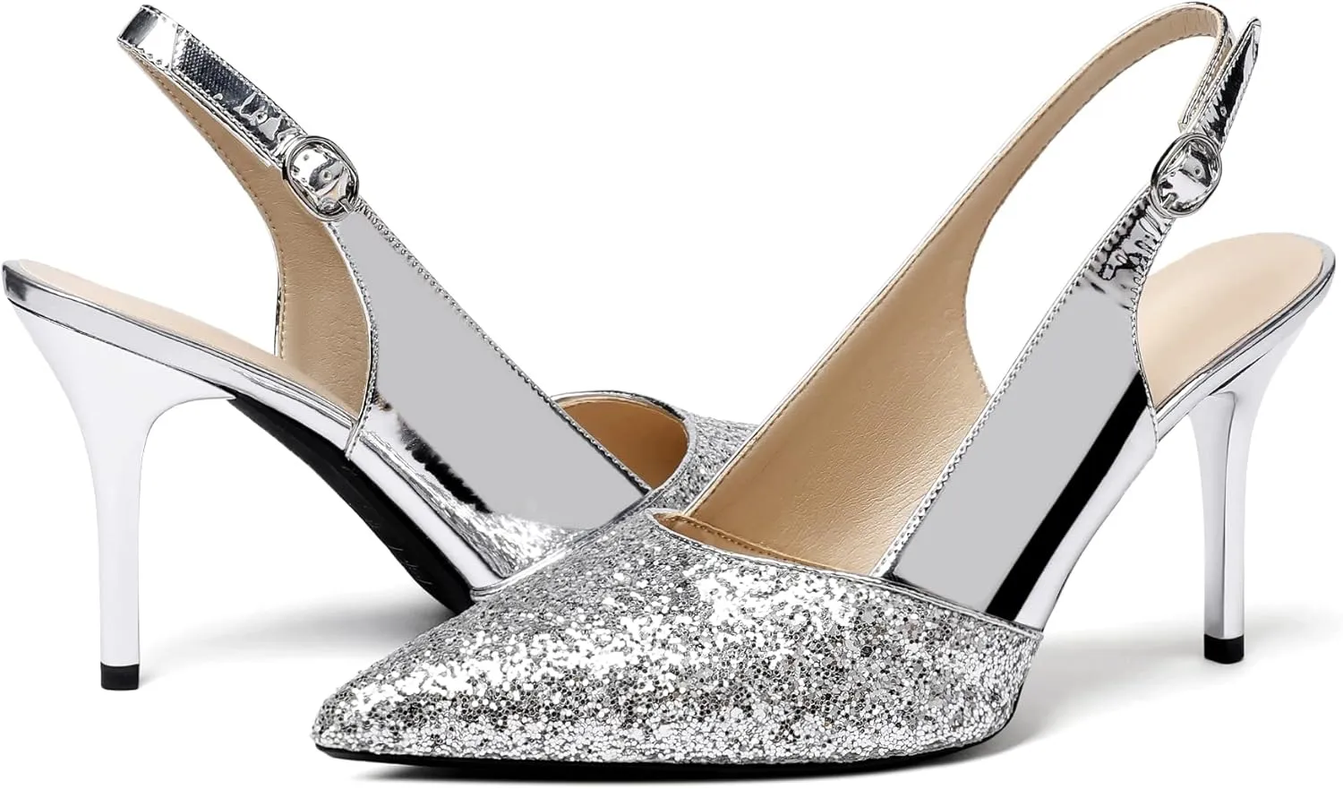 Zamikoo Women's High Heel Slingback Pumps Pointed Toe Ankle Strap Stiletto Heels Comfort Chic Heeled Shoes for Party Evening Dresss