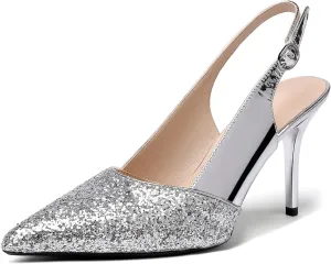 Zamikoo Women's High Heel Slingback Pumps Pointed Toe Ankle Strap Stiletto Heels Comfort Chic Heeled Shoes for Party Evening Dresss