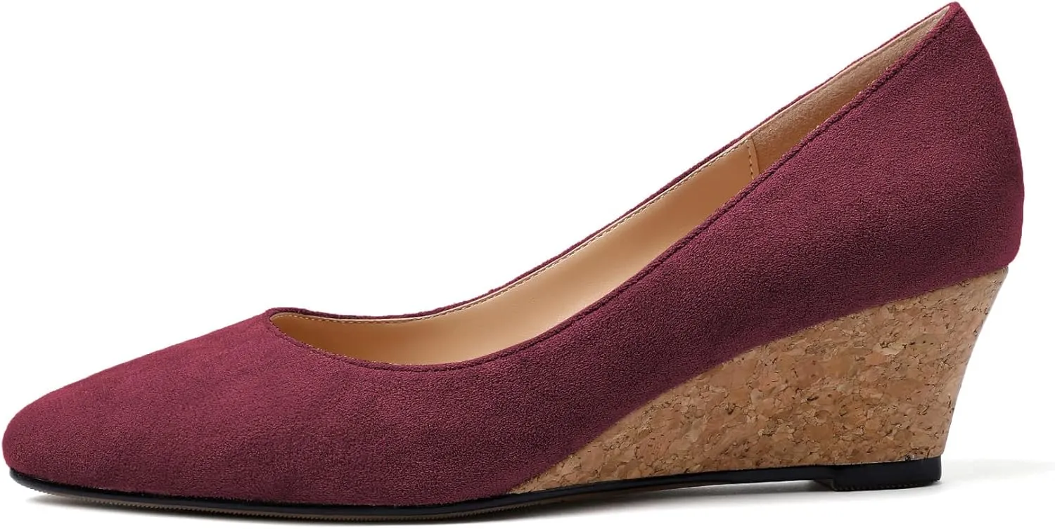 Zamikoo Women's Pointed Toe Pumps Shoes 2 Inch Wedge Low Heel Basic Slip On Leather Suede US Size 5- Size 13