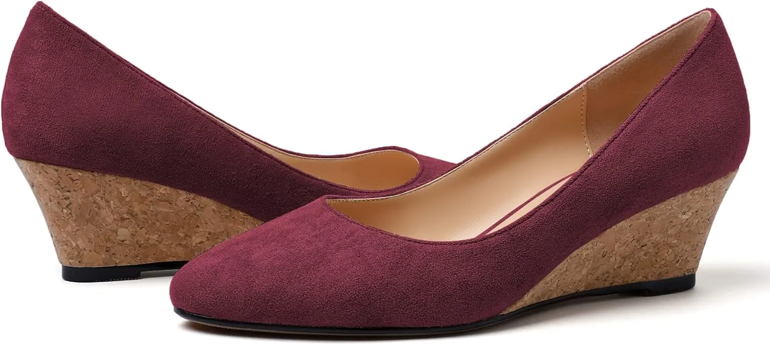 Zamikoo Women's Pointed Toe Pumps Shoes 2 Inch Wedge Low Heel Basic Slip On Leather Suede US Size 5- Size 13