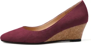 Zamikoo Women's Pointed Toe Pumps Shoes 2 Inch Wedge Low Heel Basic Slip On Leather Suede US Size 5- Size 13