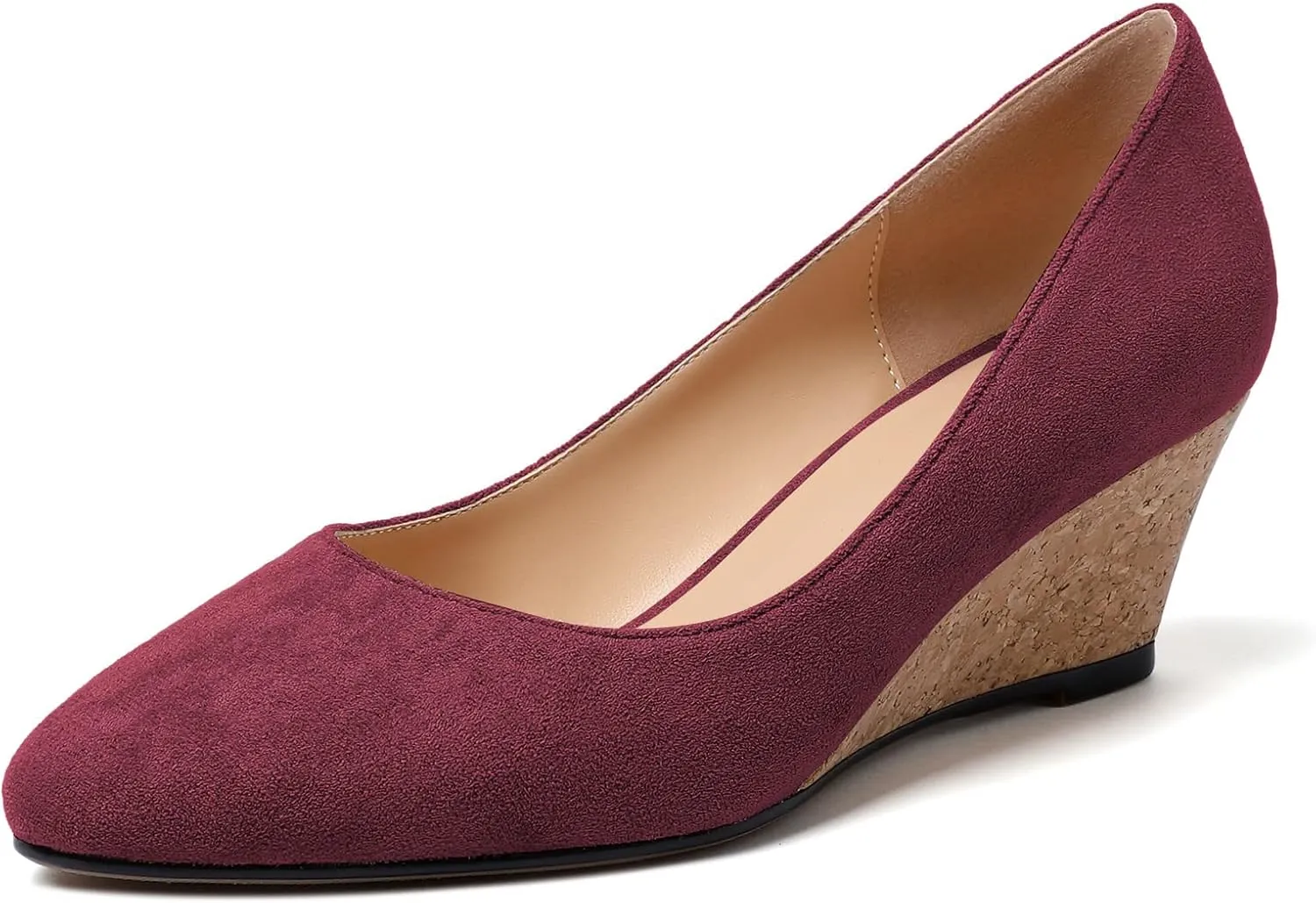 Zamikoo Women's Pointed Toe Pumps Shoes 2 Inch Wedge Low Heel Basic Slip On Leather Suede US Size 5- Size 13