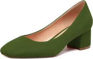 Zamikoo Women's Square Toe Block Heel Pumps Slip On 2 Inches Low Chunky Heels Classic Dress Shoes for Wedding Party Office
