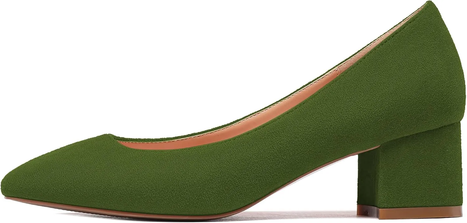 Zamikoo Women's Square Toe Block Heel Pumps Slip On 2 Inches Low Chunky Heels Classic Dress Shoes for Wedding Party Office