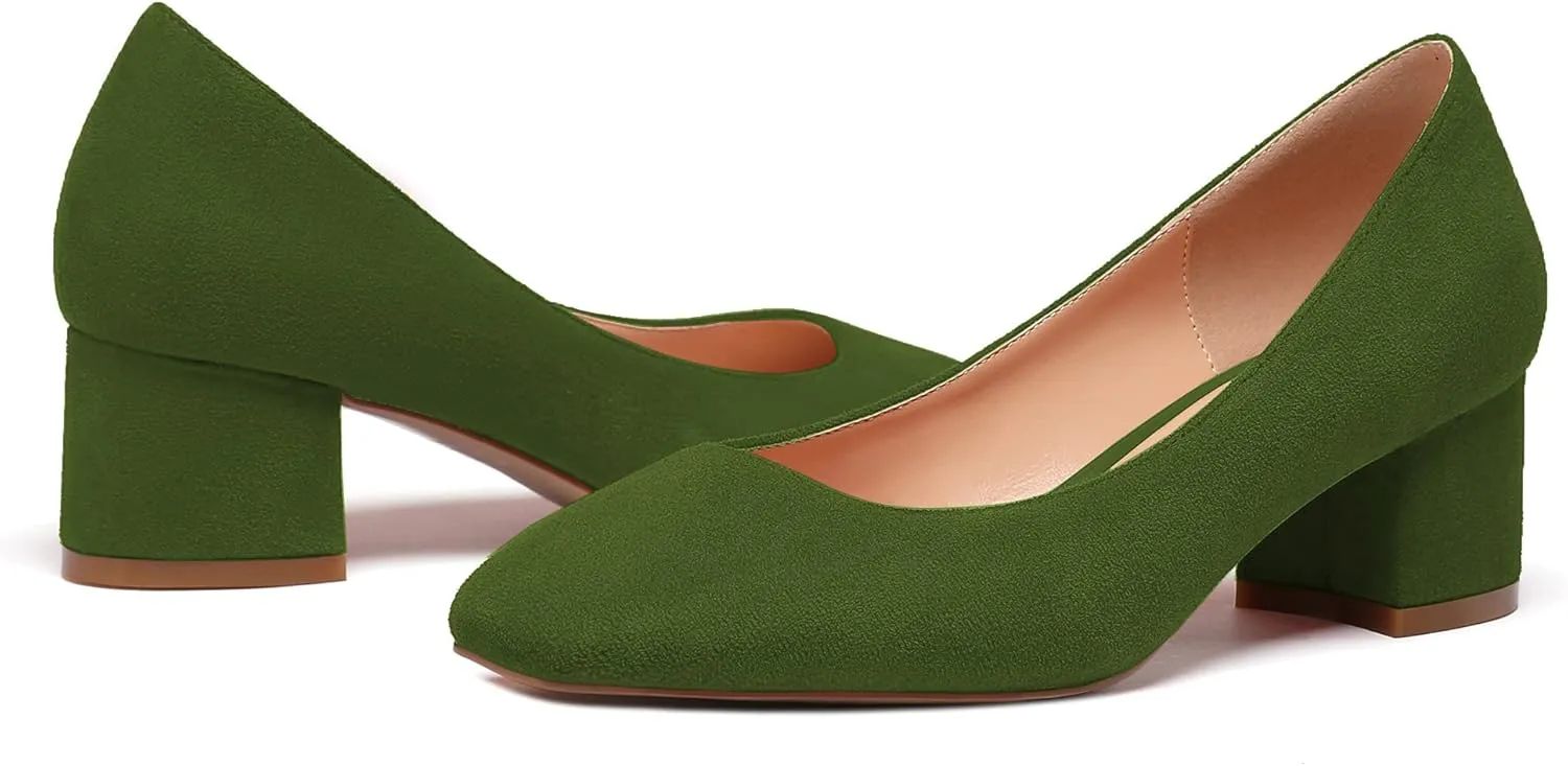 Zamikoo Women's Square Toe Block Heel Pumps Slip On 2 Inches Low Chunky Heels Classic Dress Shoes for Wedding Party Office